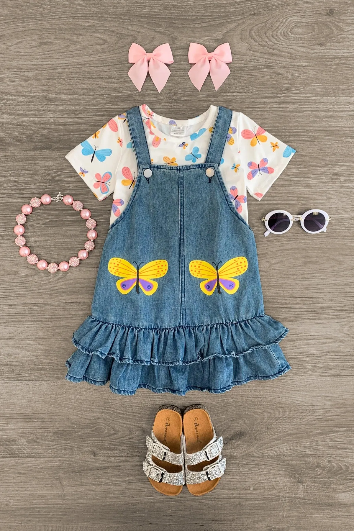 Colorful Butterfly Overall Dress Set