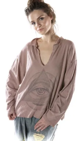 COTTON JERSEY EYE OF ETERNITY TORY PULLOVER WITH RAW EDGES, MAGNOLIA PEARL