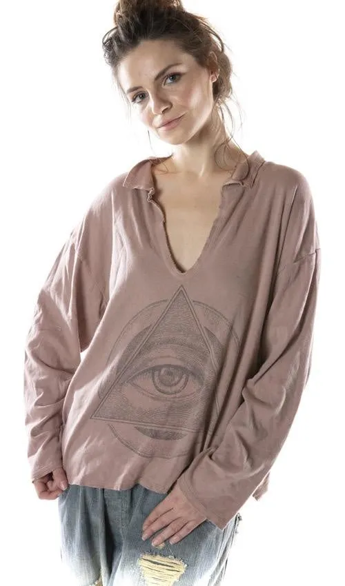 COTTON JERSEY EYE OF ETERNITY TORY PULLOVER WITH RAW EDGES, MAGNOLIA PEARL