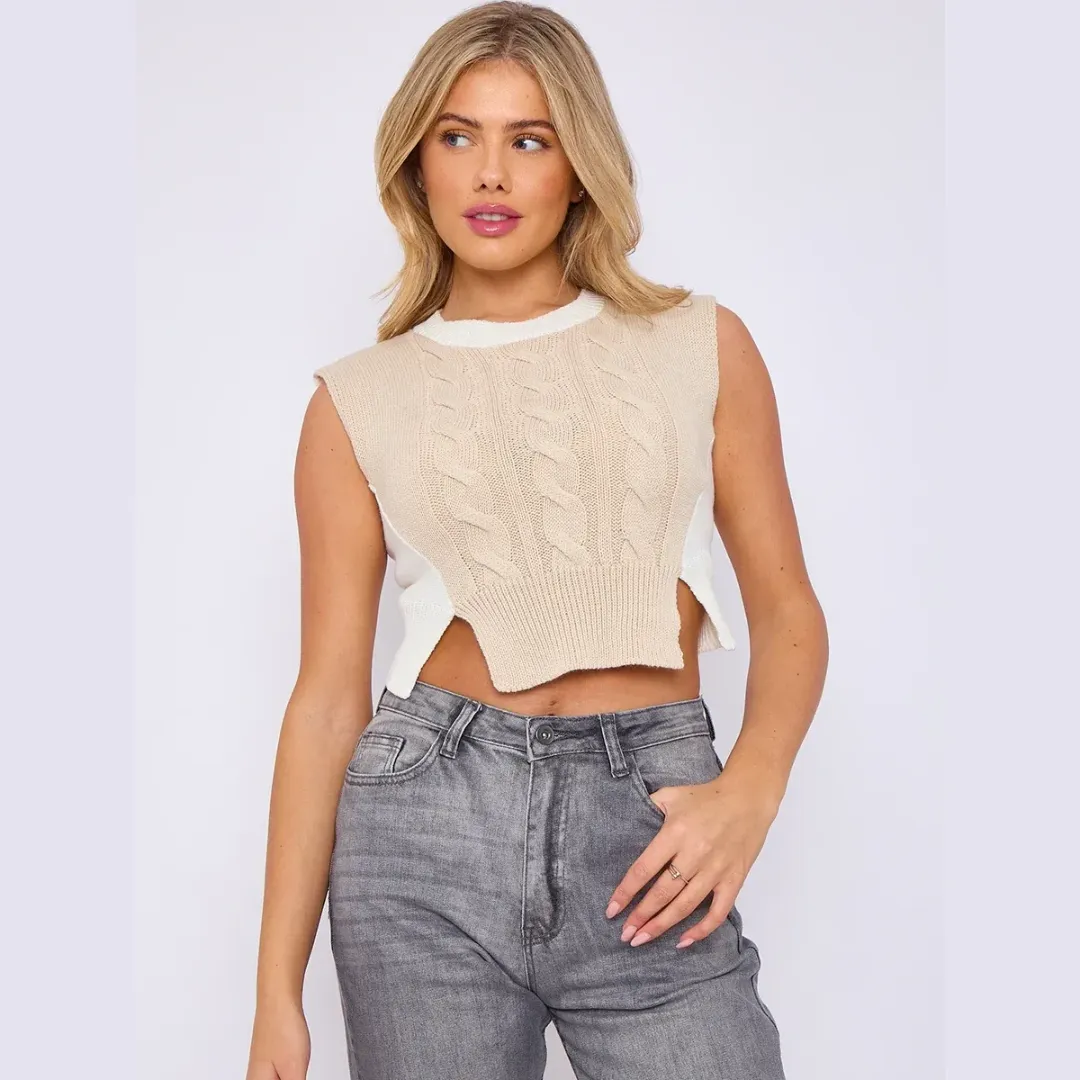 Cropped Cable Knit Vest