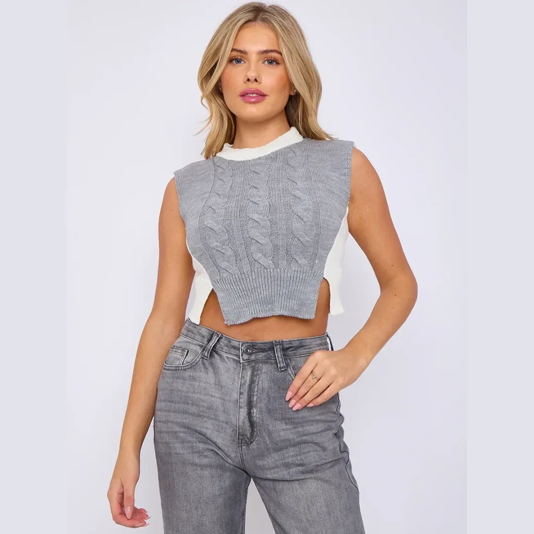 Cropped Cable Knit Vest