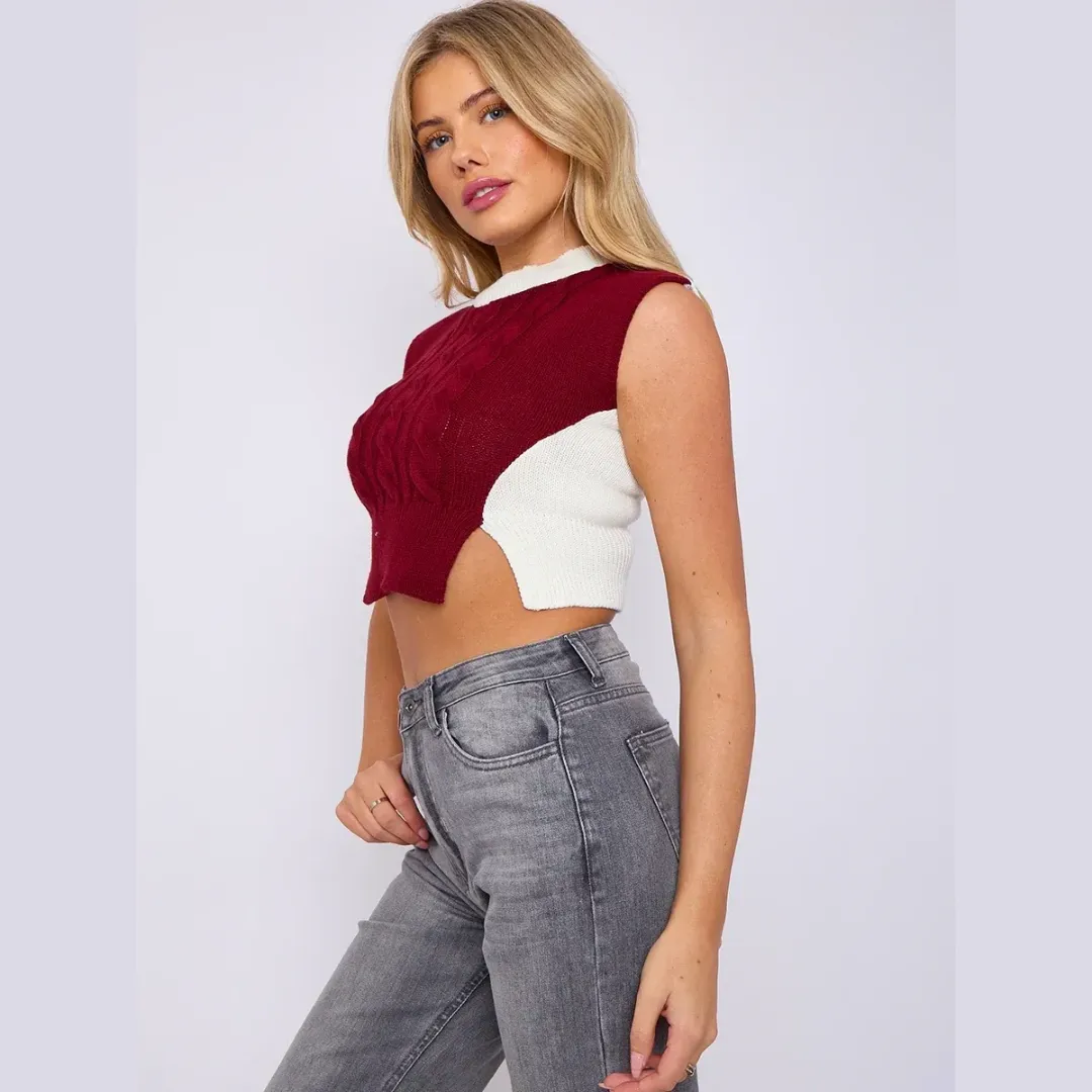 Cropped Cable Knit Vest