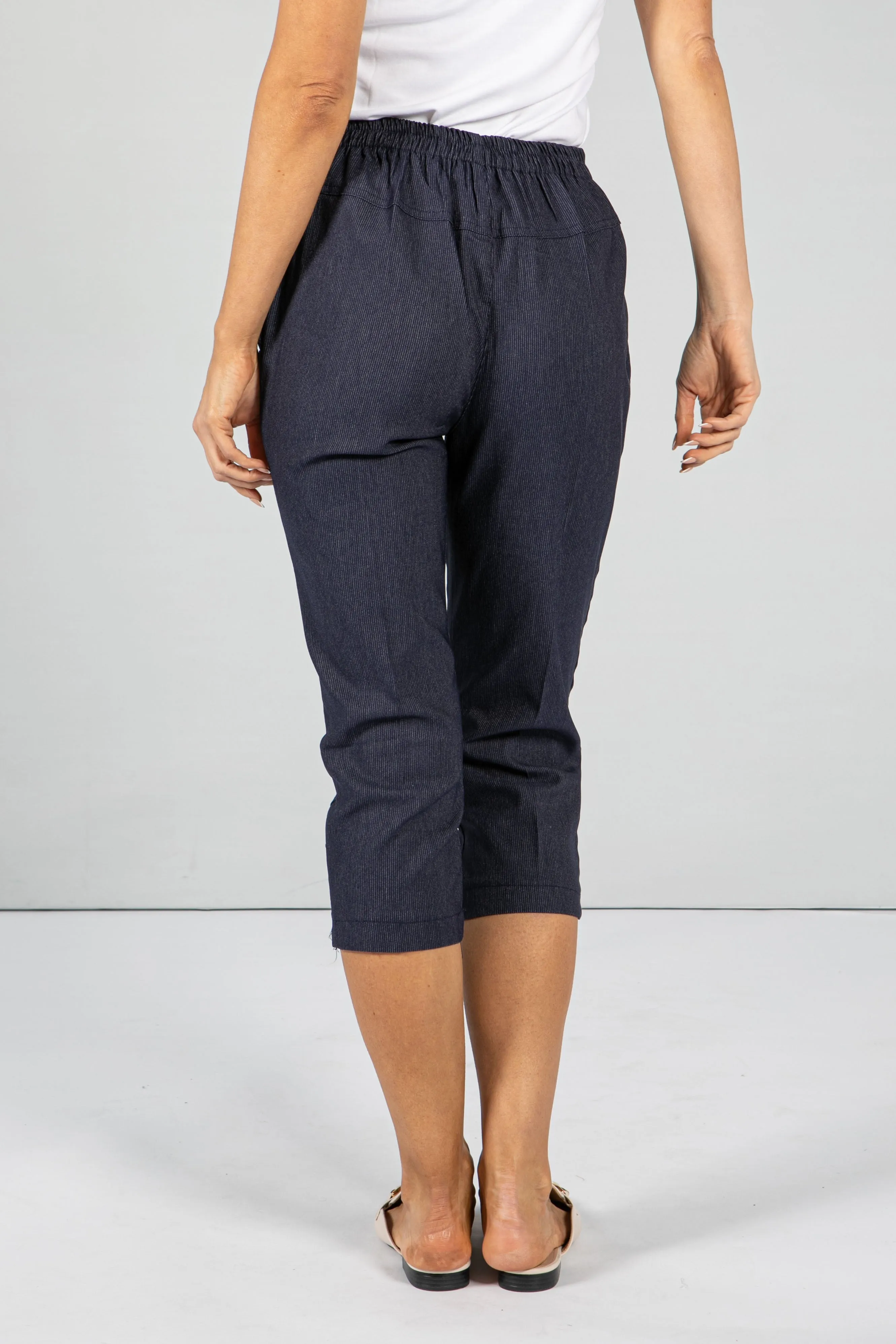 Cropped Dark Navy Pinstripe Trousers