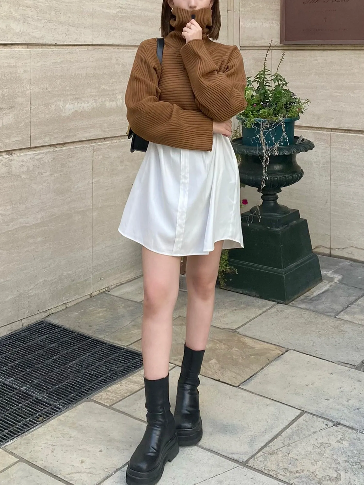 Cropped knit layered dress