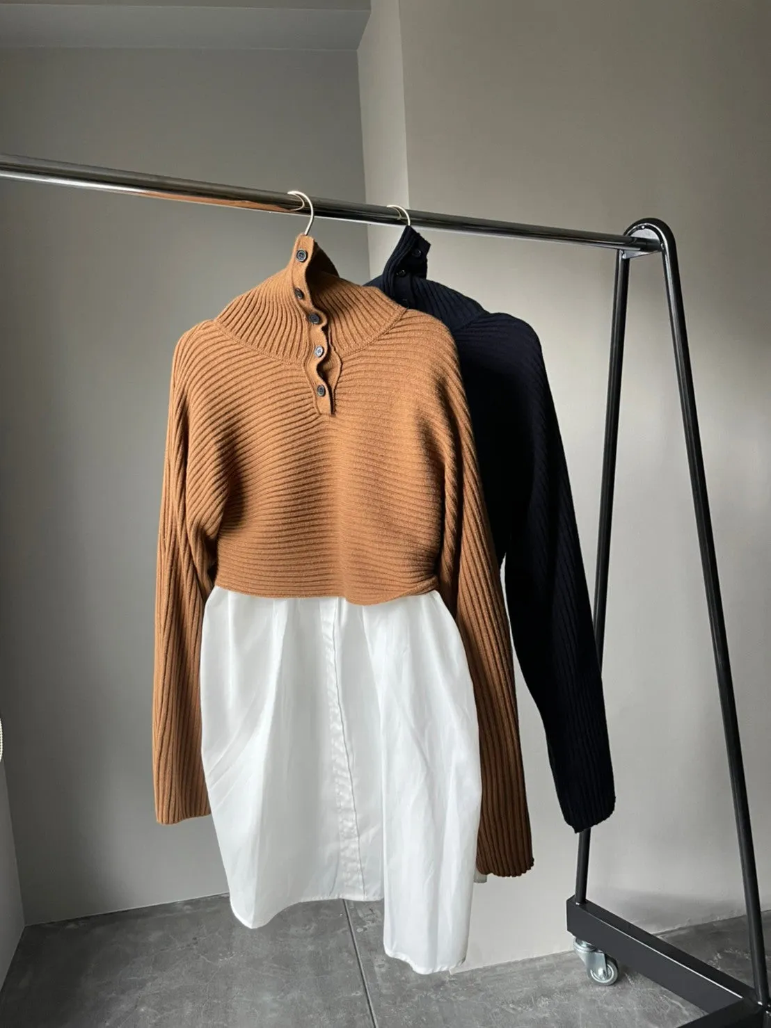 Cropped knit layered dress