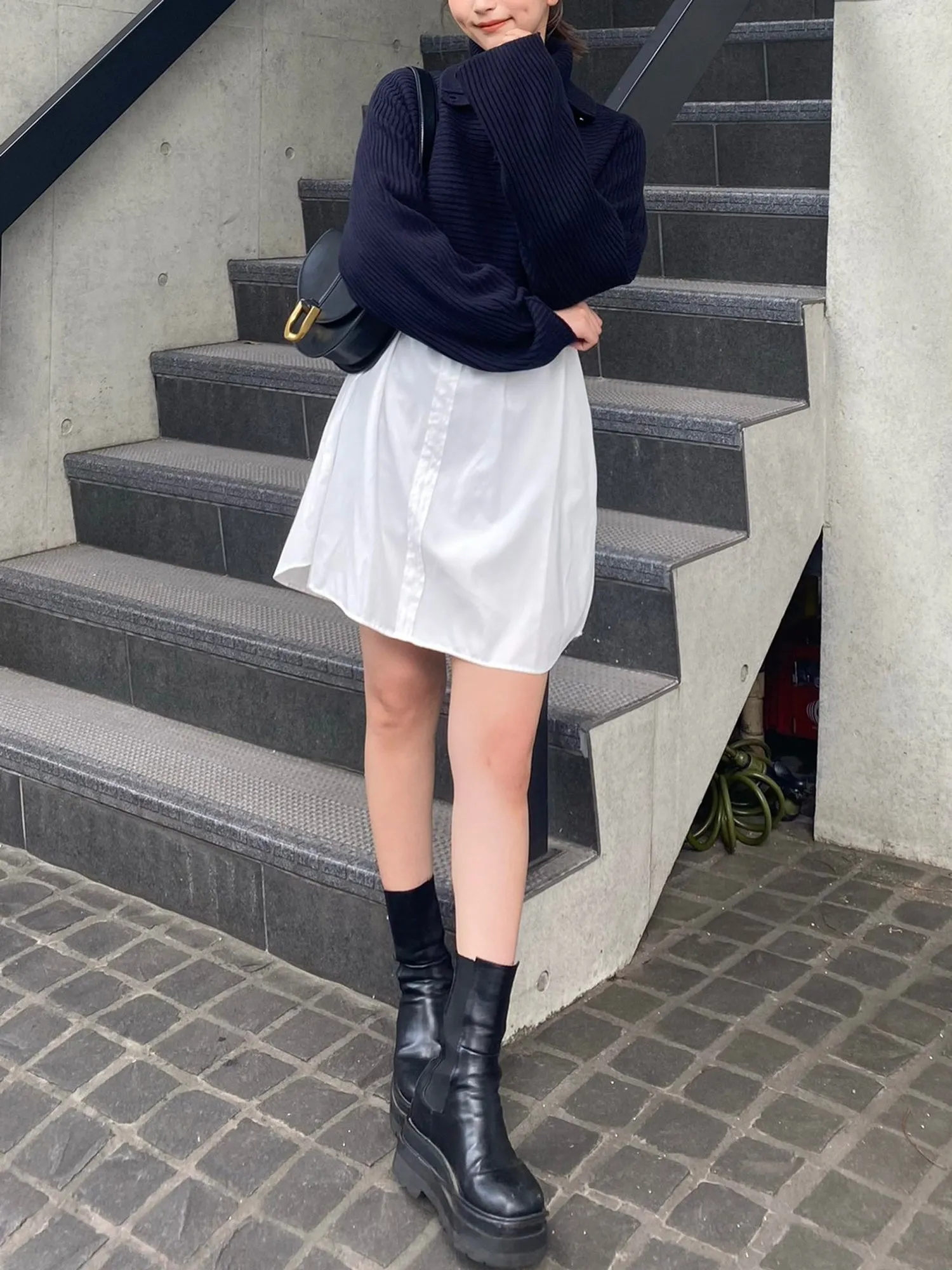 Cropped knit layered dress