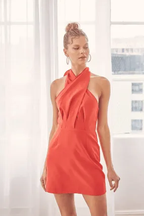 Cross tie halter neck fitted mini dress
