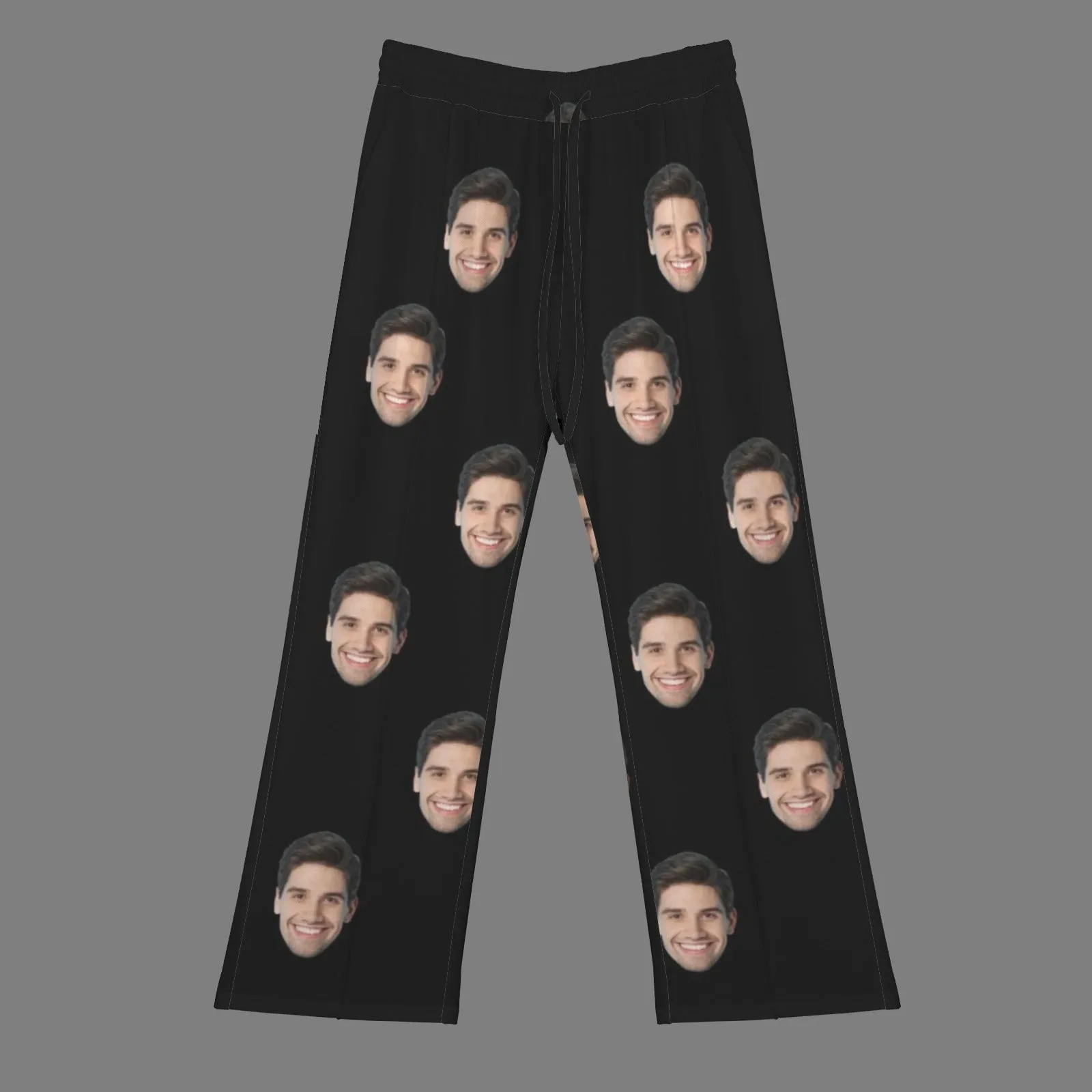 Custom Face Solid Black Women's Drawstring Wide Leg Sweatpants