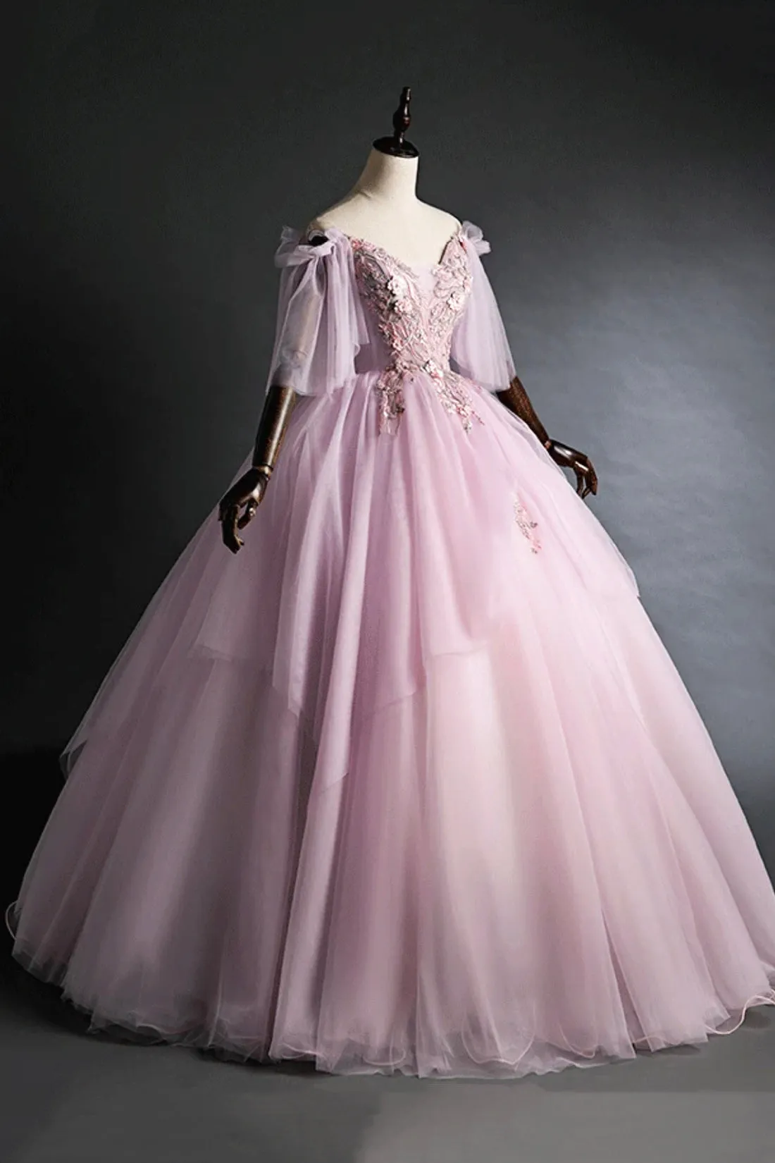 Cute V-Neck Tulle Lace Long Prom Dress, A-Line Evening Party Dress