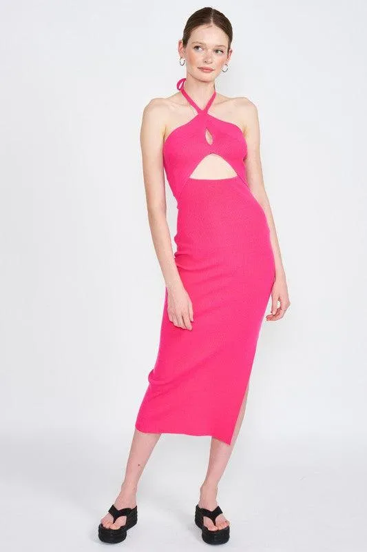 Cutout knit halter midi dress