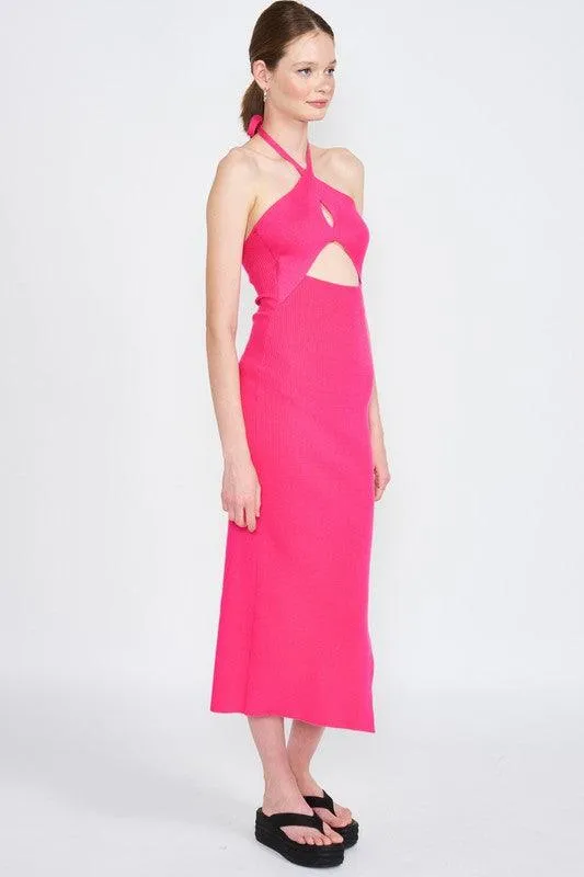Cutout knit halter midi dress
