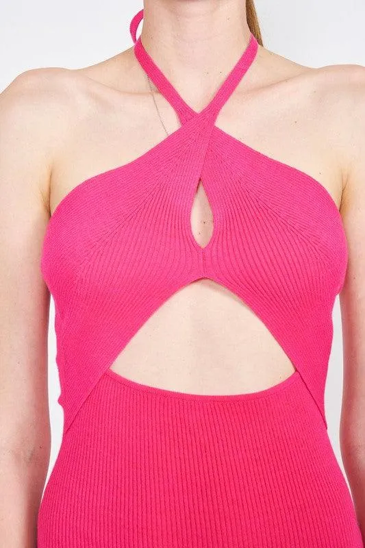 Cutout knit halter midi dress