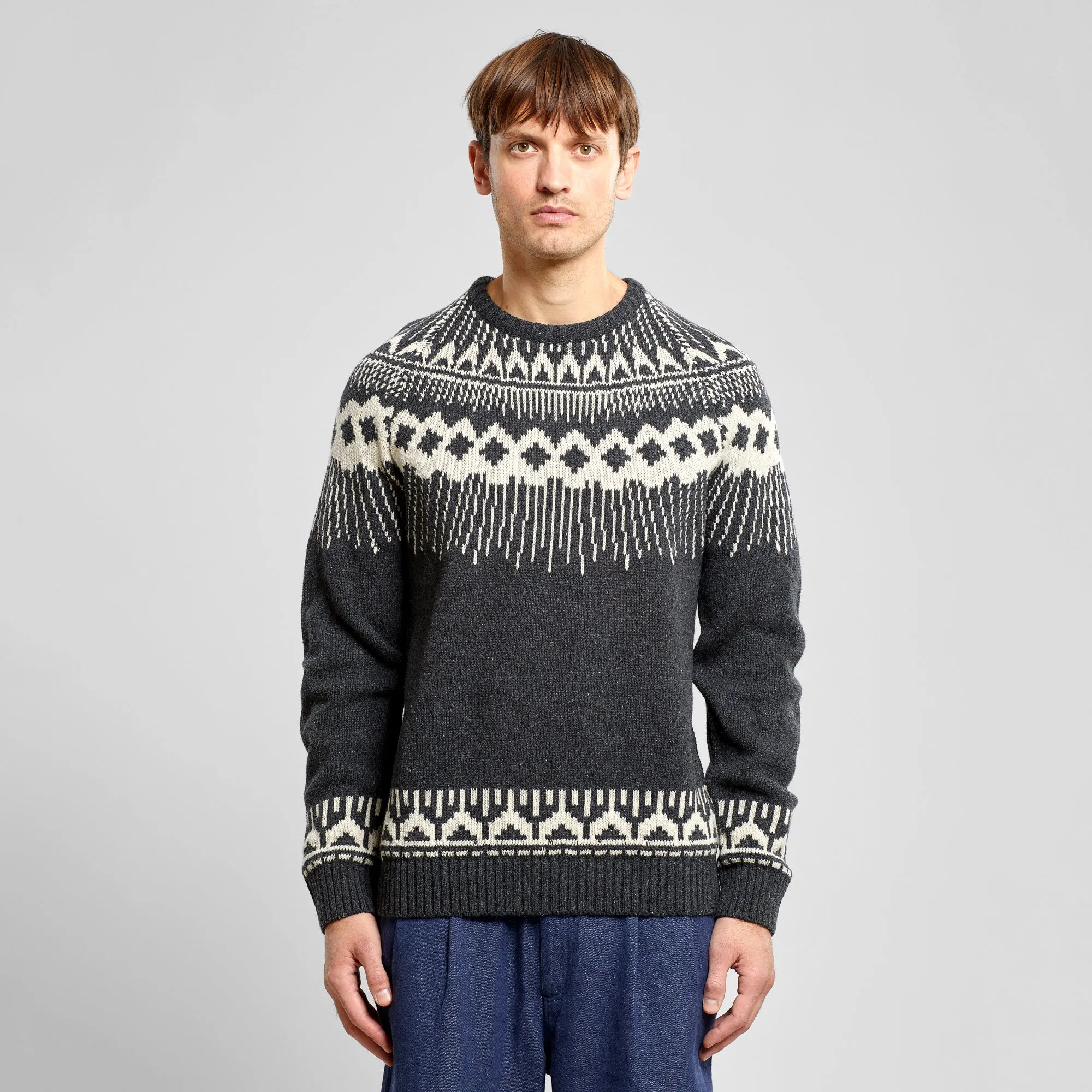 Dedicated Sweater Malung Fair Isle Dark Grey Melange