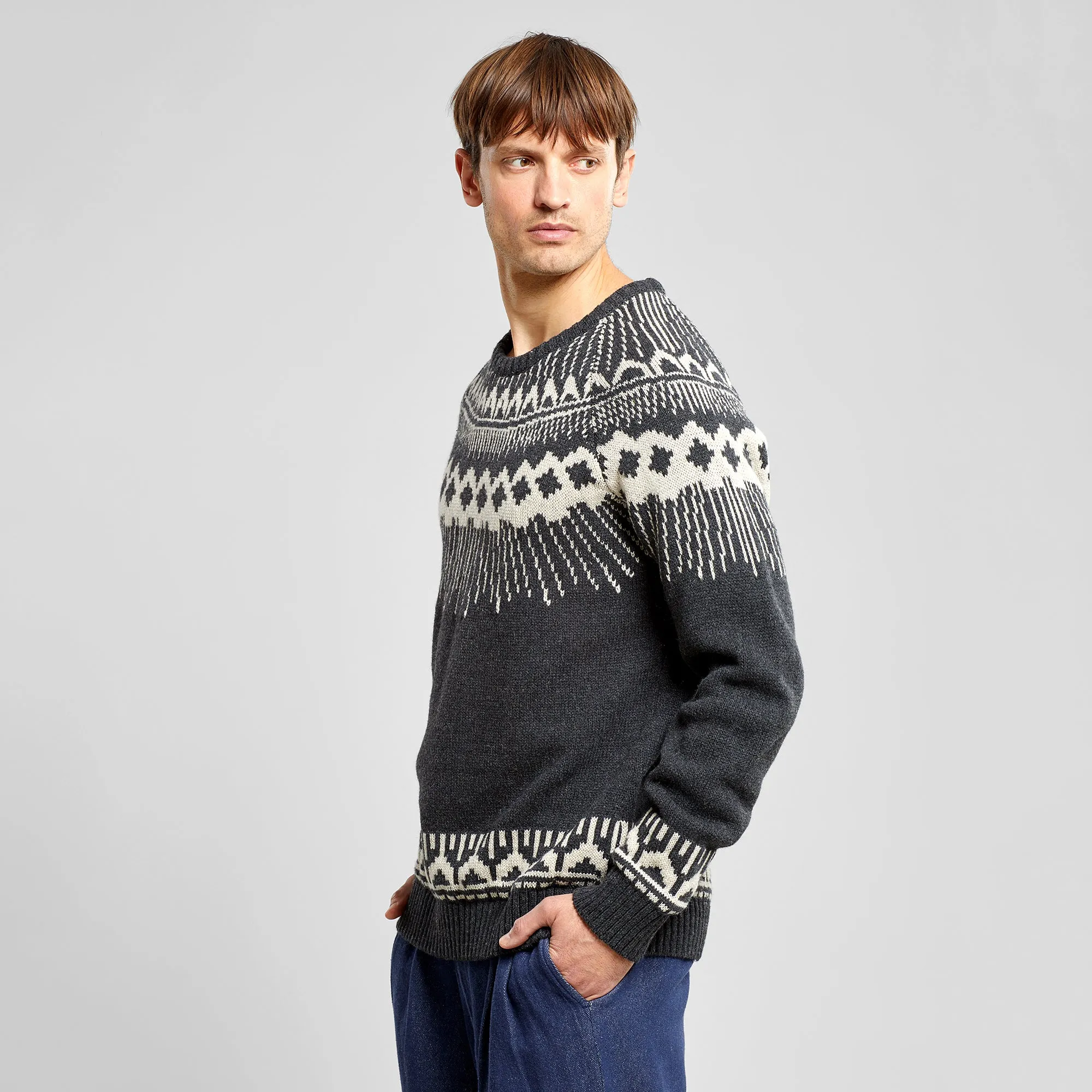 Dedicated Sweater Malung Fair Isle Dark Grey Melange