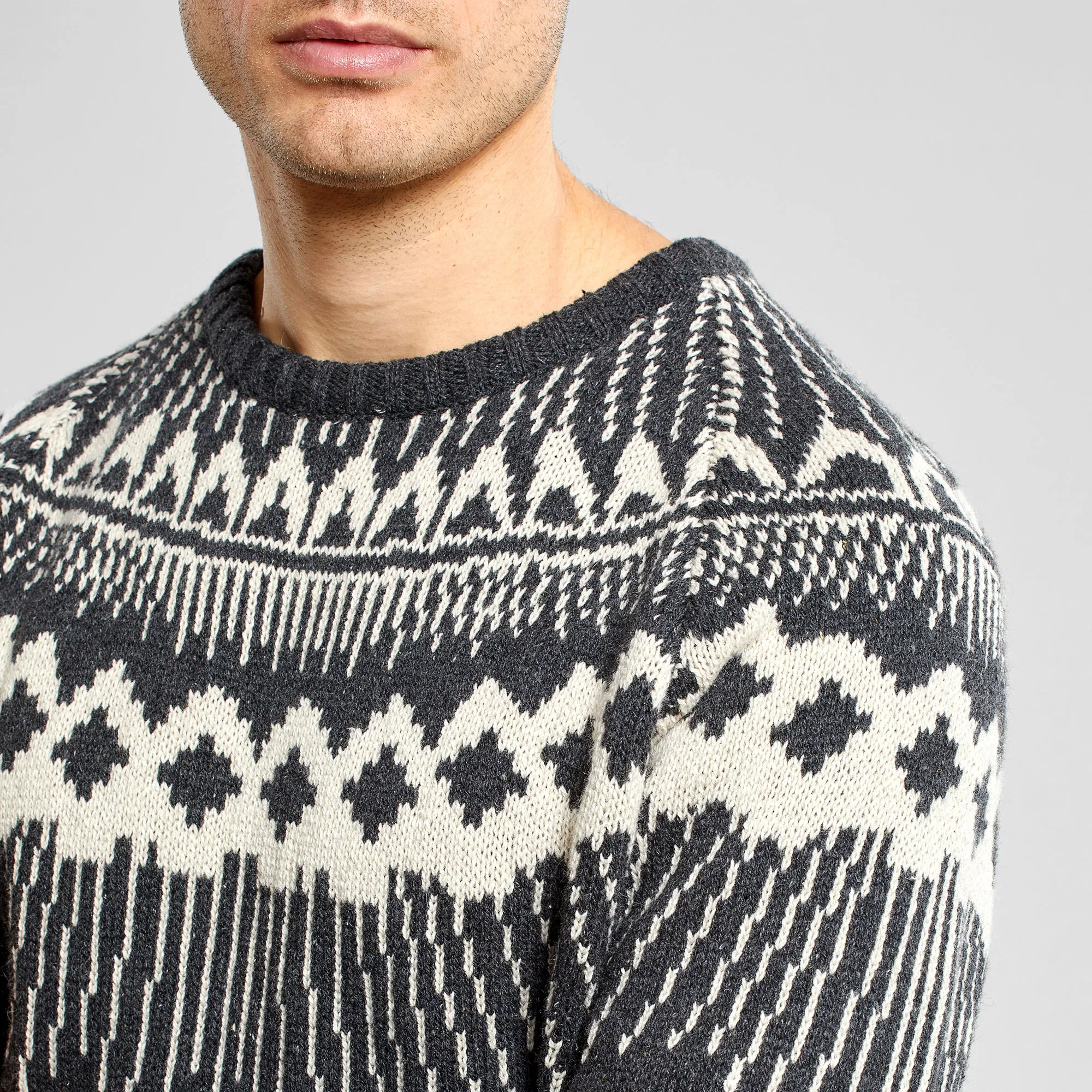 Dedicated Sweater Malung Fair Isle Dark Grey Melange