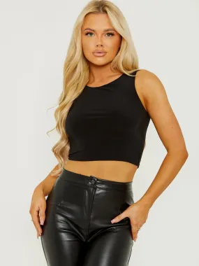 Dorian Slinky Cropped Vest Top In Black
