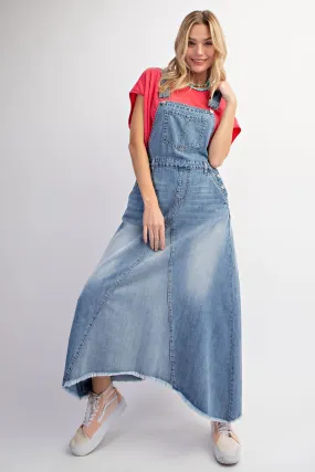 Easel Denim Overall Dress in Washed Denim