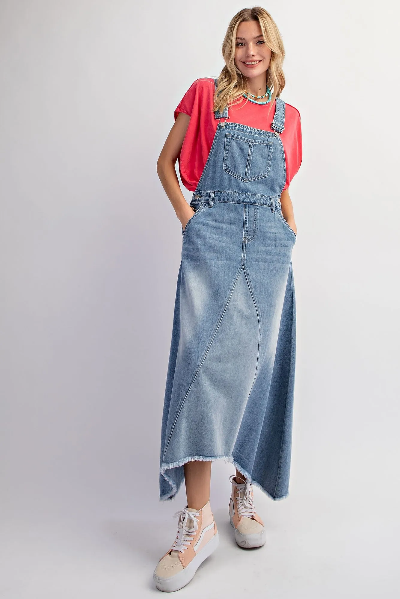Easel Denim Overall Dress in Washed Denim