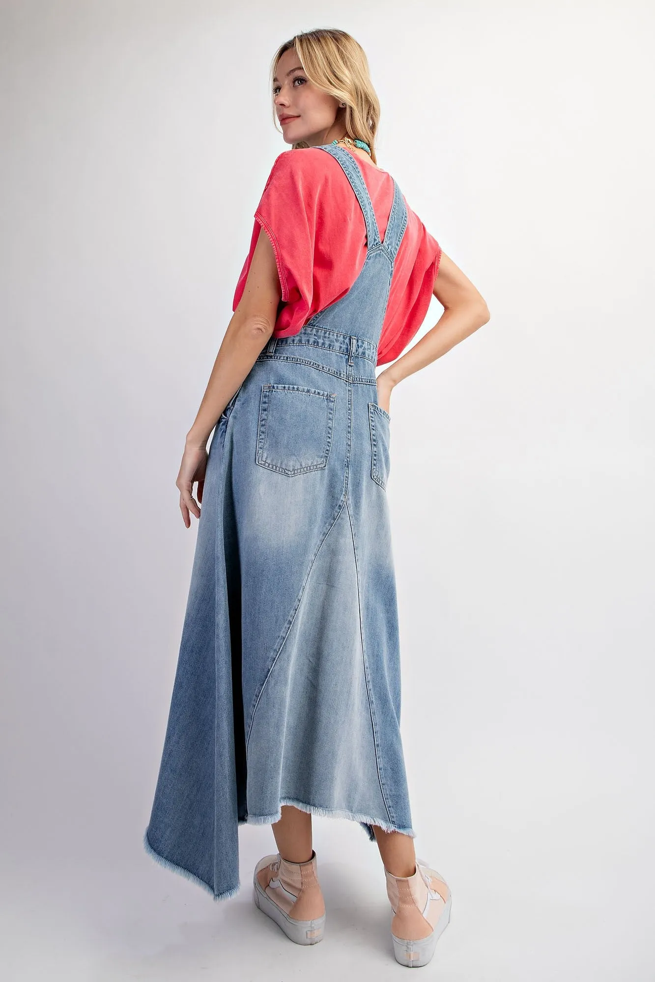Easel Denim Overall Dress in Washed Denim