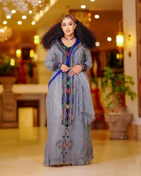 Elegant Dark Habesha Dress: Cultural Ethiopian Traditional Habesha Kemis
