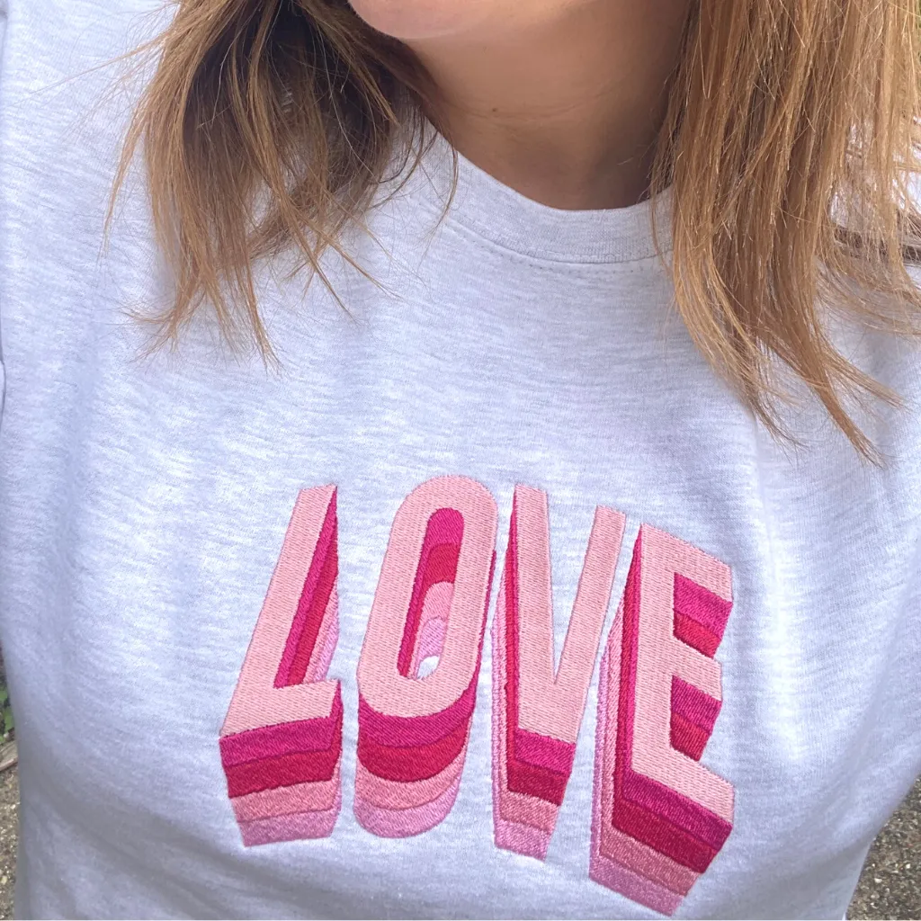Embroidered Love on Khaki Sweatshirt