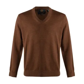 Extra Fine 'Zegna Baruffa' Merino Wool V-Neck Sweater in Brown Melange by Viyella