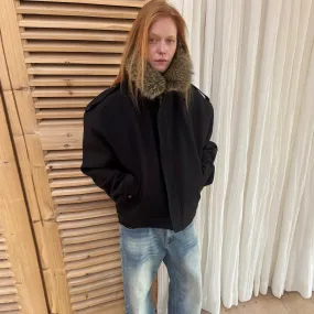 Faux Fur Collar Black Jacket