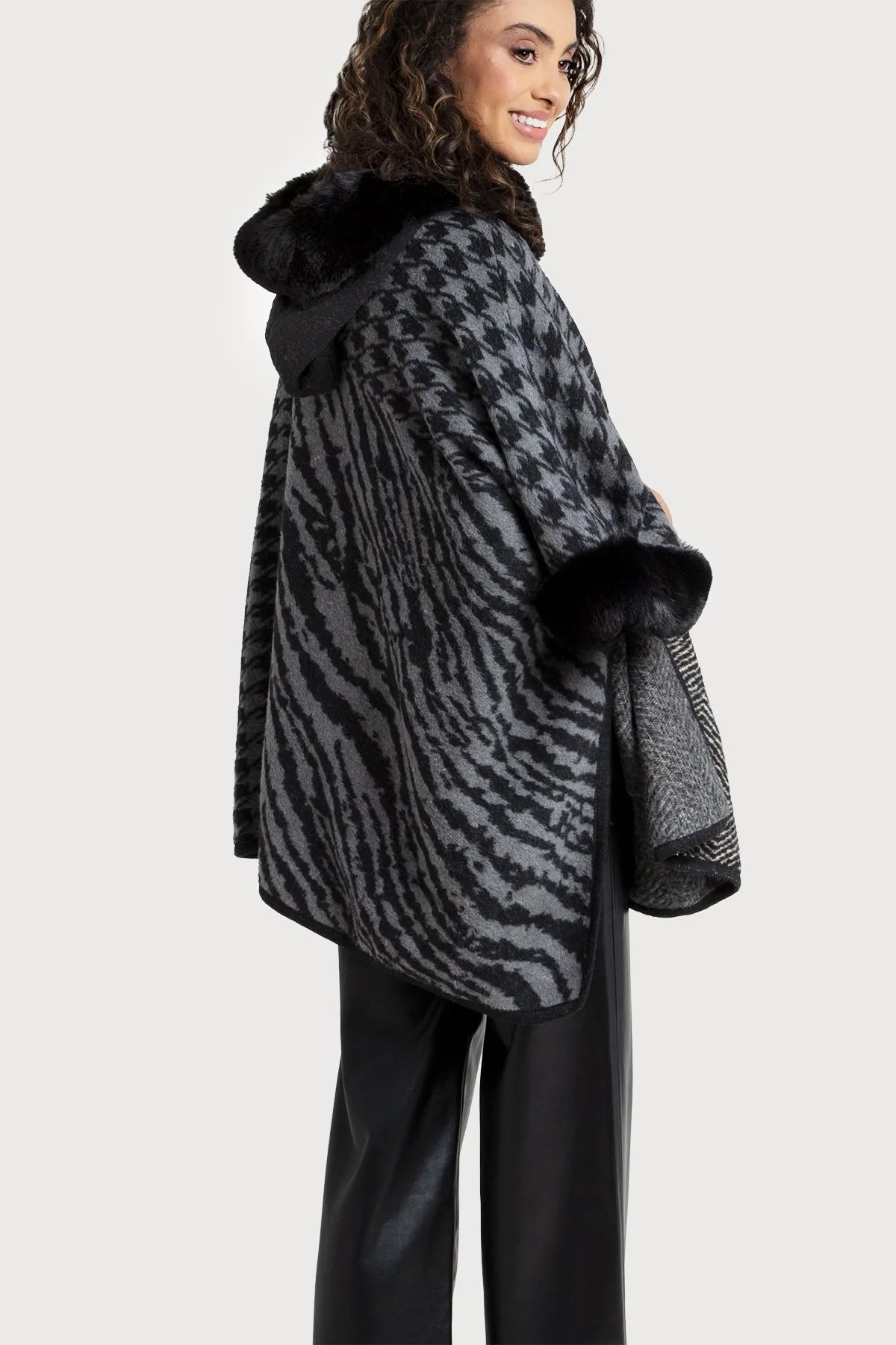 Faux Fur Kimono Multi Patterned