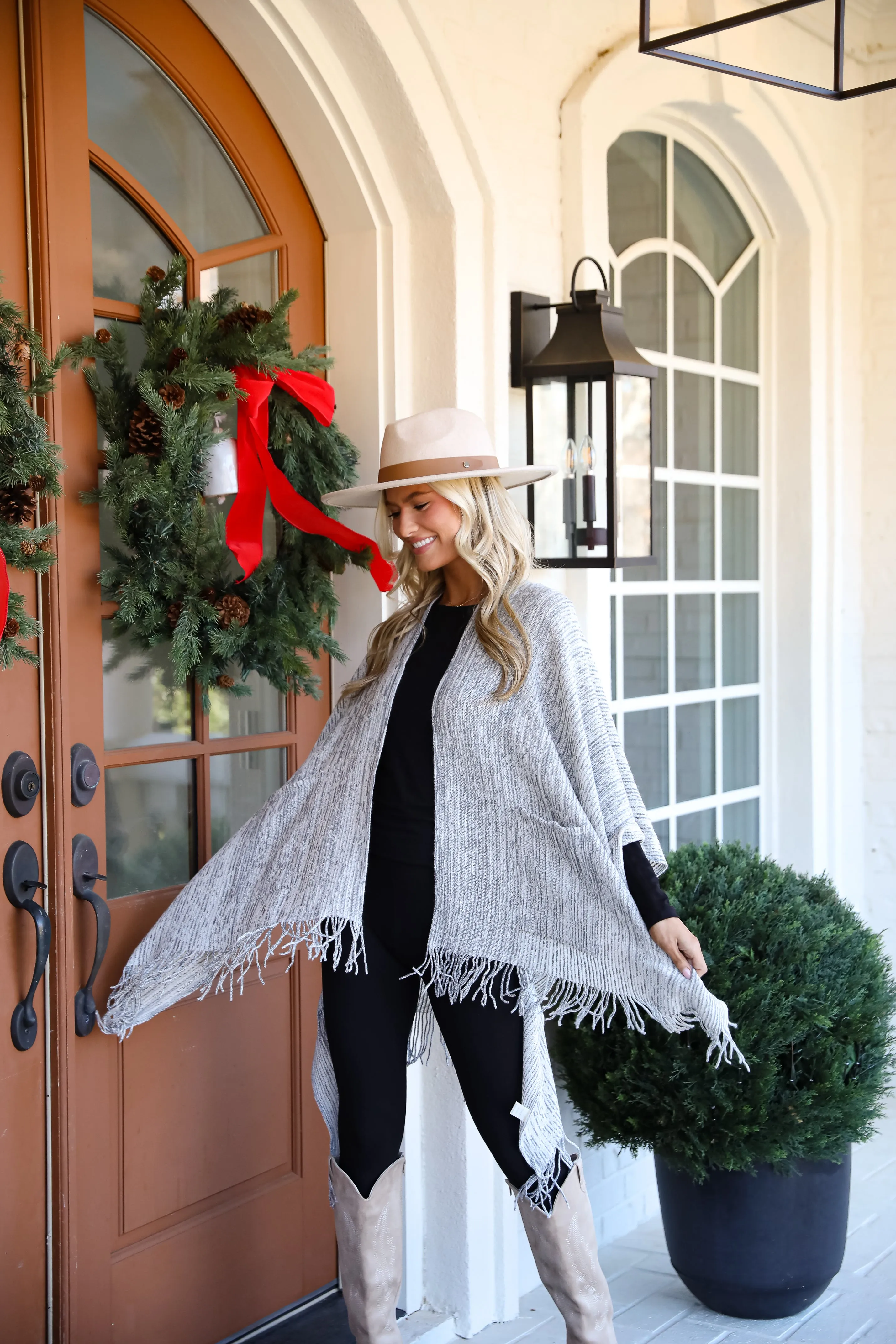 FINAL SALE - Cozy Afternoon Ivory Knit Fringe Shawl