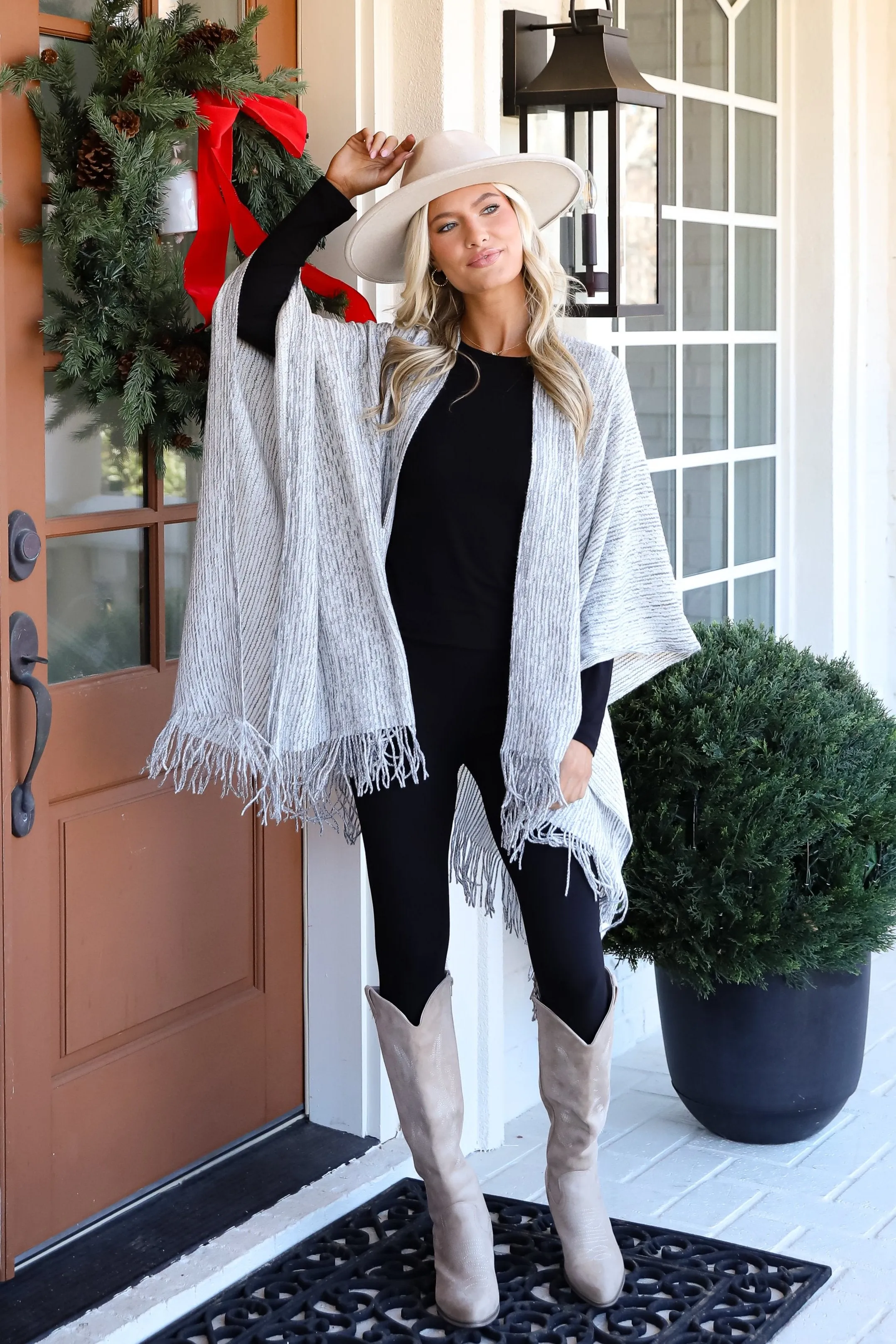 FINAL SALE - Cozy Afternoon Ivory Knit Fringe Shawl