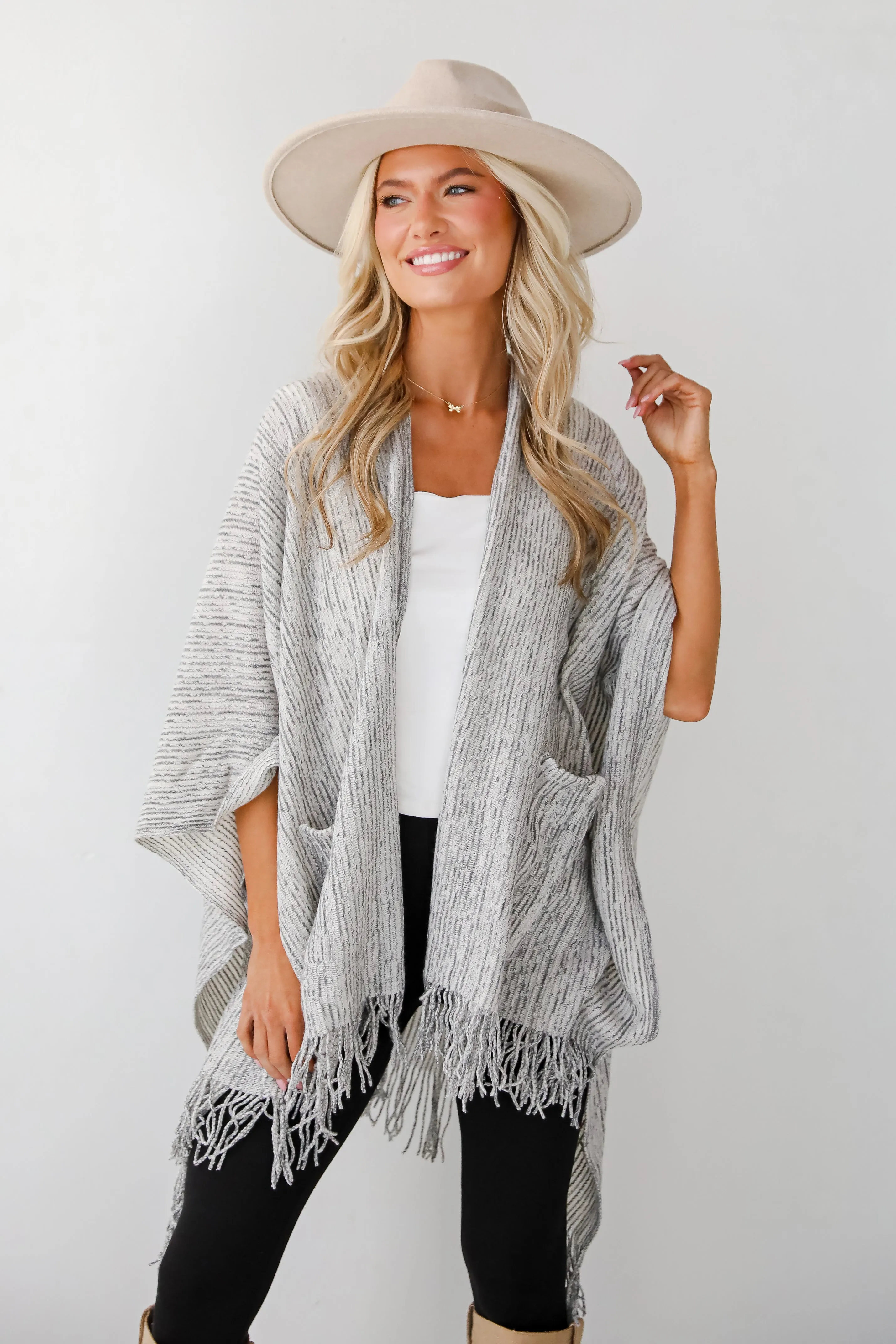 FINAL SALE - Cozy Afternoon Ivory Knit Fringe Shawl