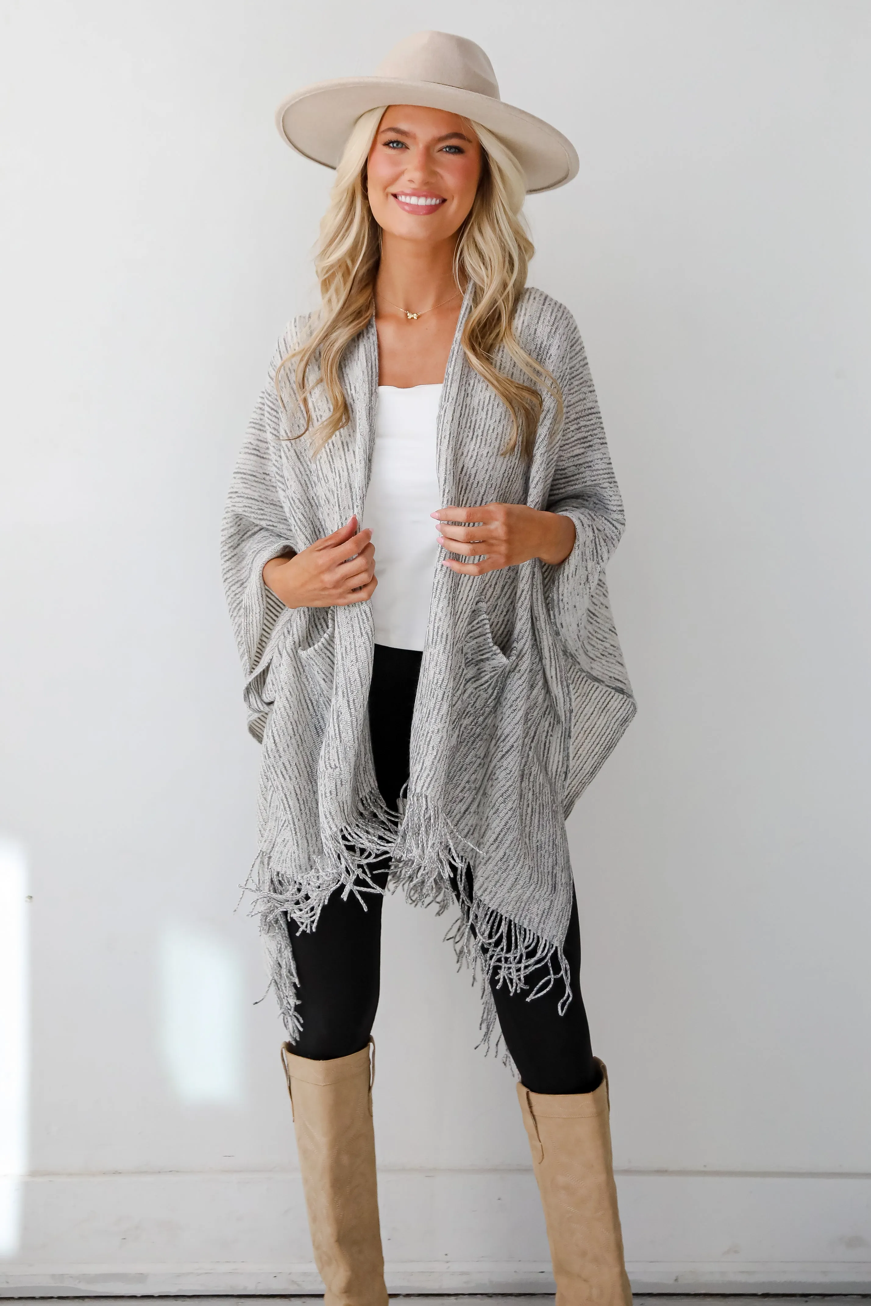 FINAL SALE - Cozy Afternoon Ivory Knit Fringe Shawl