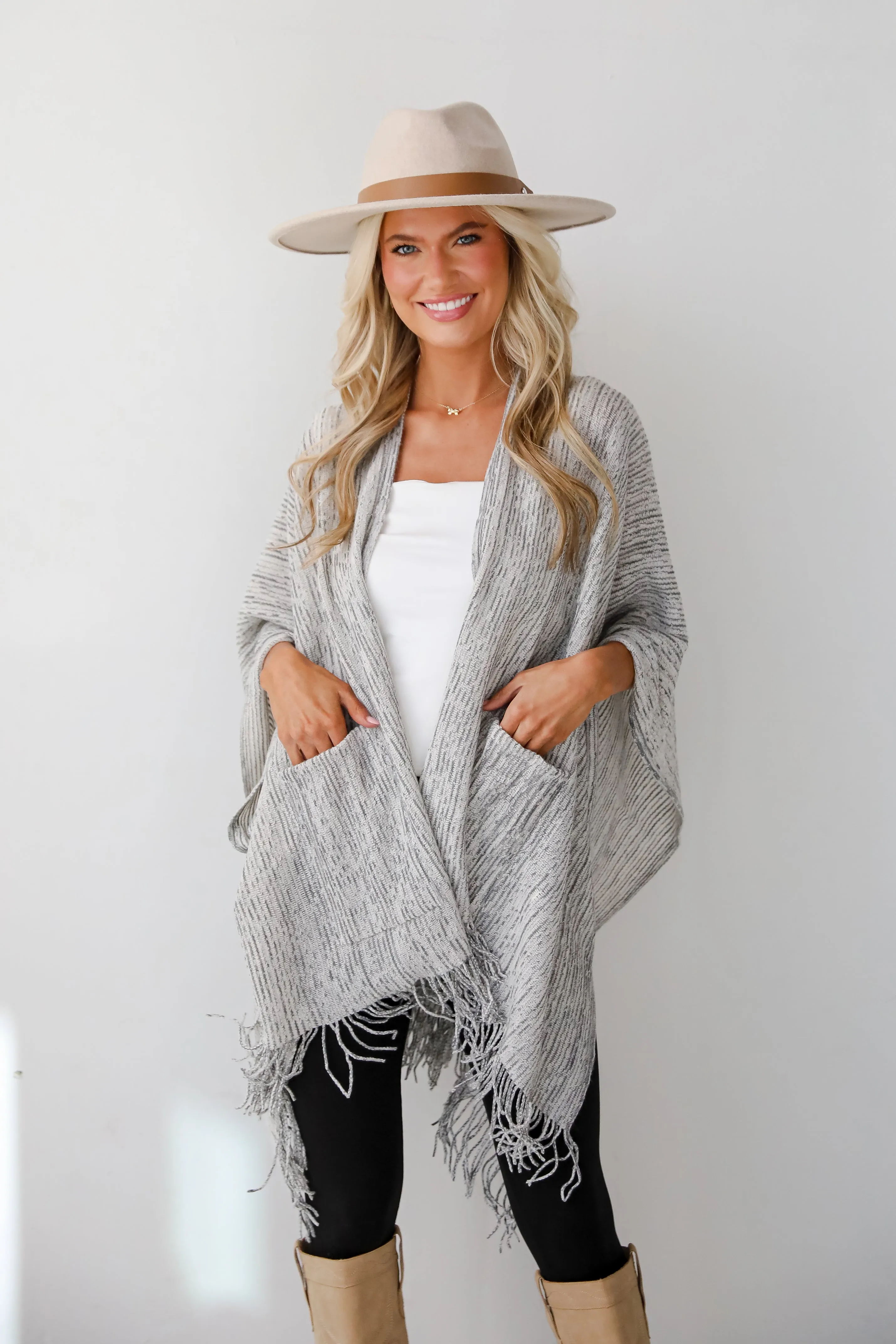 FINAL SALE - Cozy Afternoon Ivory Knit Fringe Shawl