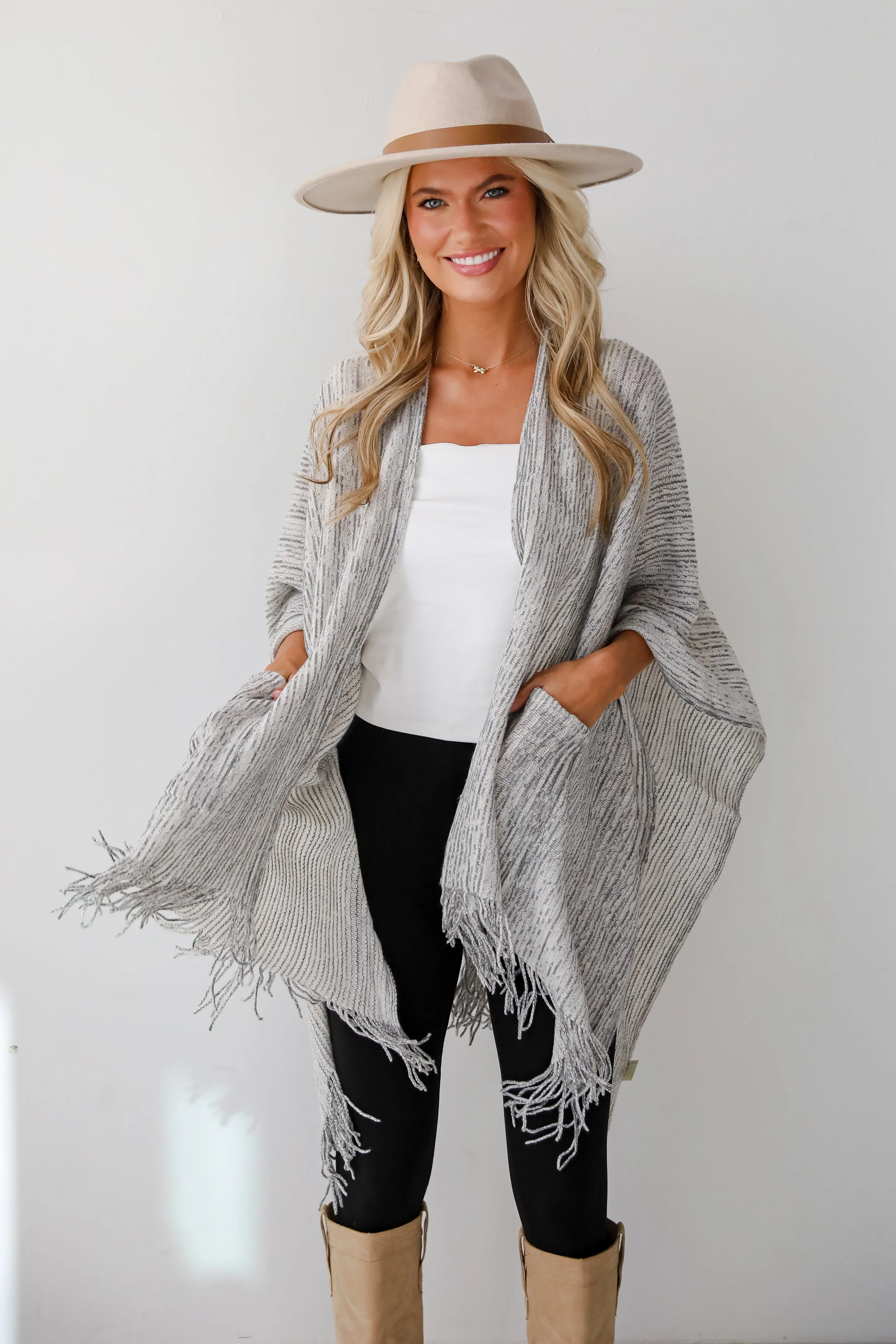 FINAL SALE - Cozy Afternoon Ivory Knit Fringe Shawl