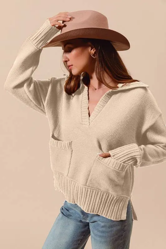 Flap Collar Sweater Pullover Top