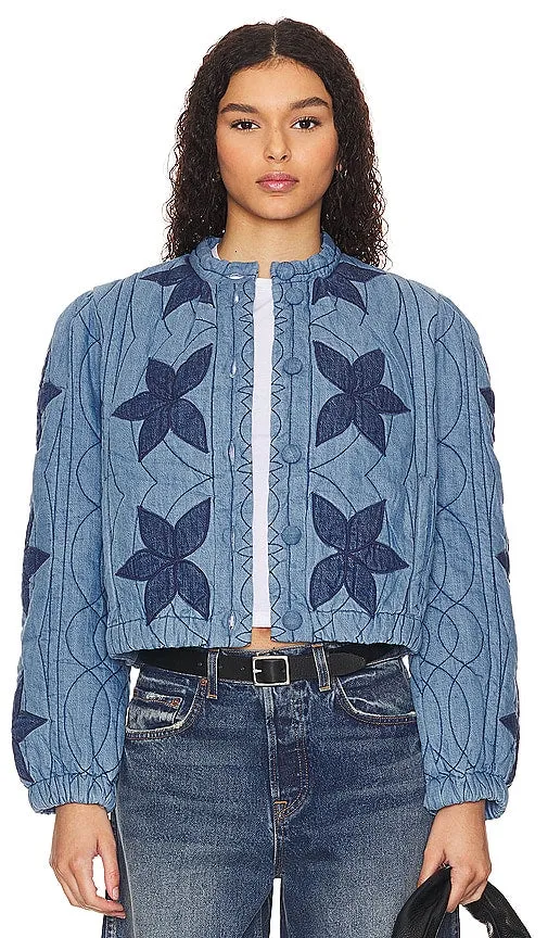 Free People Quinn Quilted Jacket in Blue