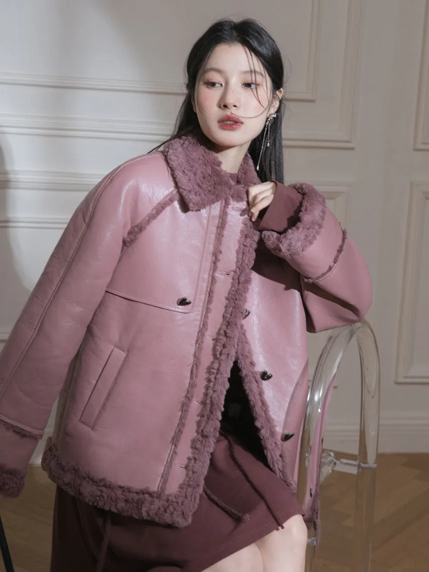 Fur Collar PU Leather Jacket
