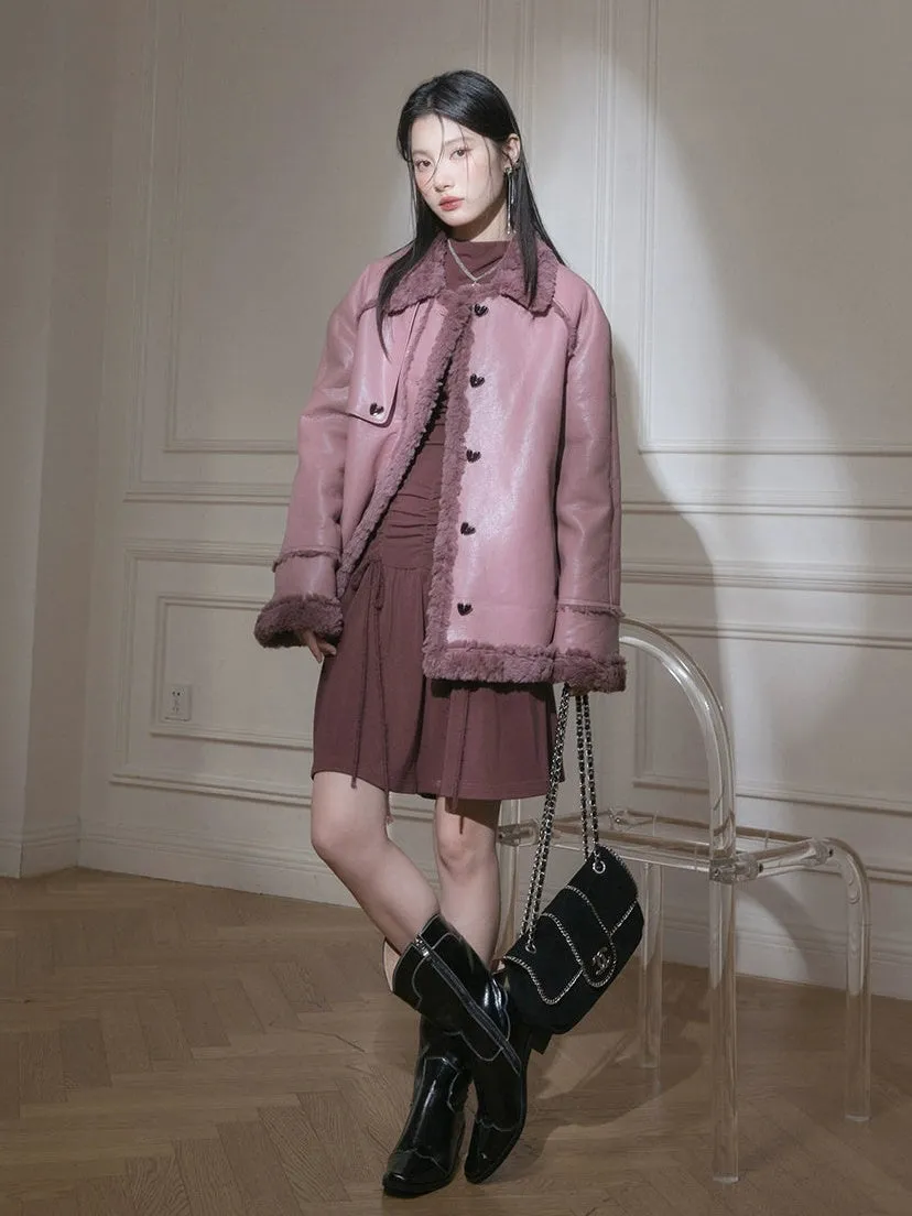 Fur Collar PU Leather Jacket