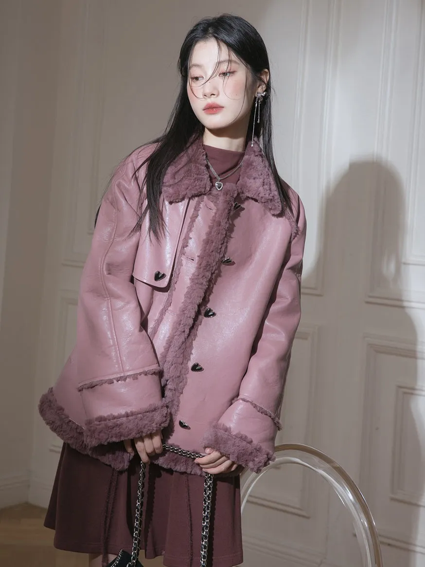 Fur Collar PU Leather Jacket