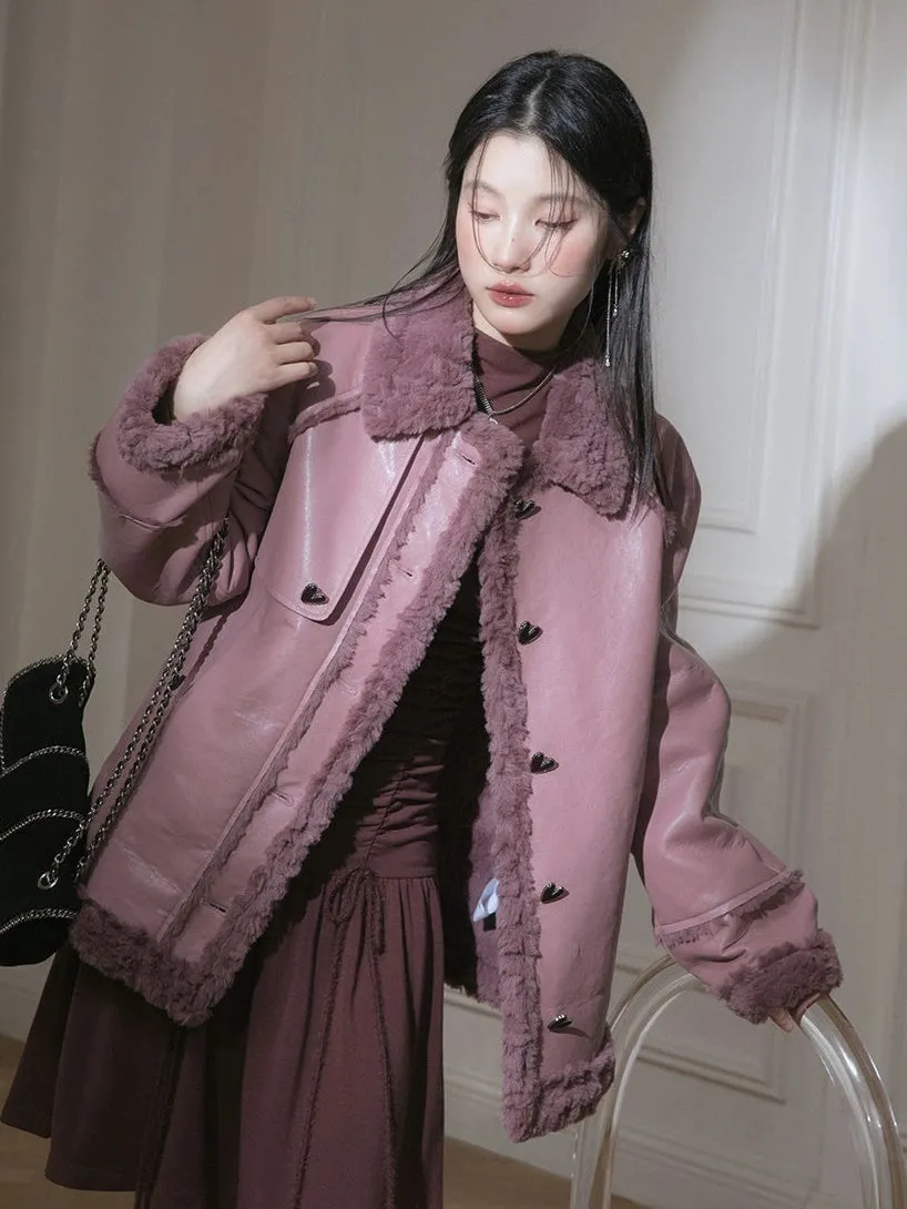 Fur Collar PU Leather Jacket