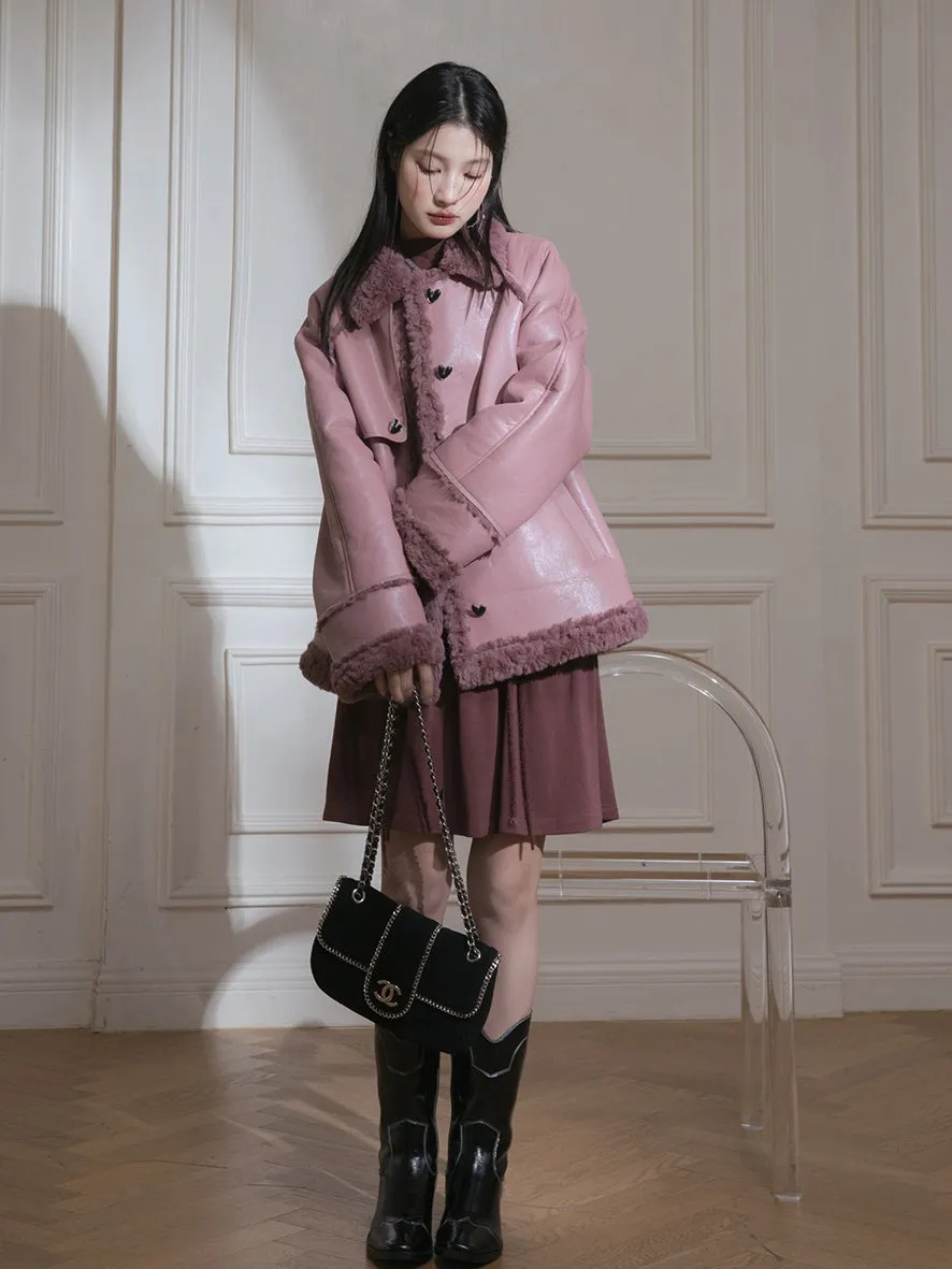 Fur Collar PU Leather Jacket