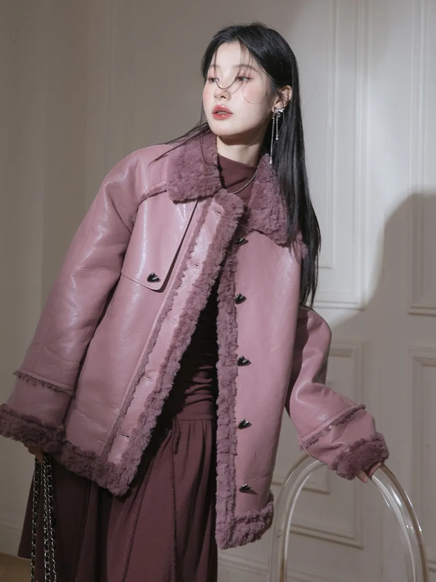 Fur Collar PU Leather Jacket