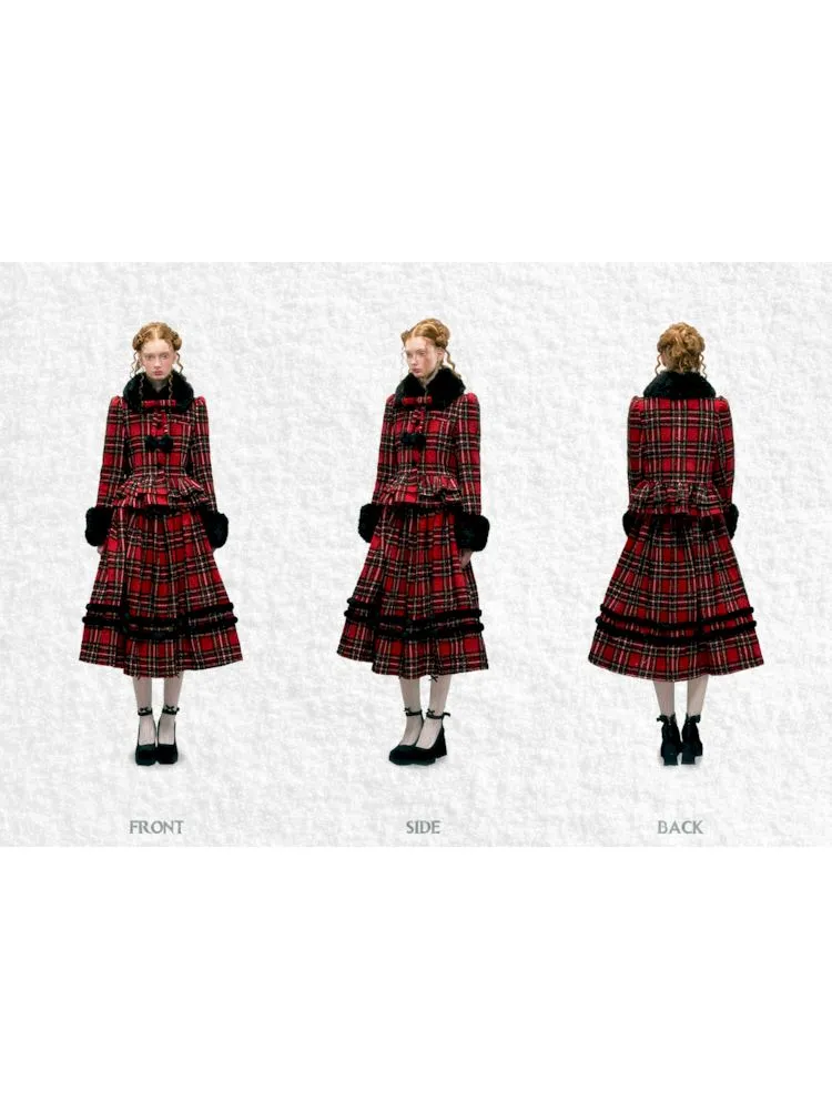 fur collar woolen coat set