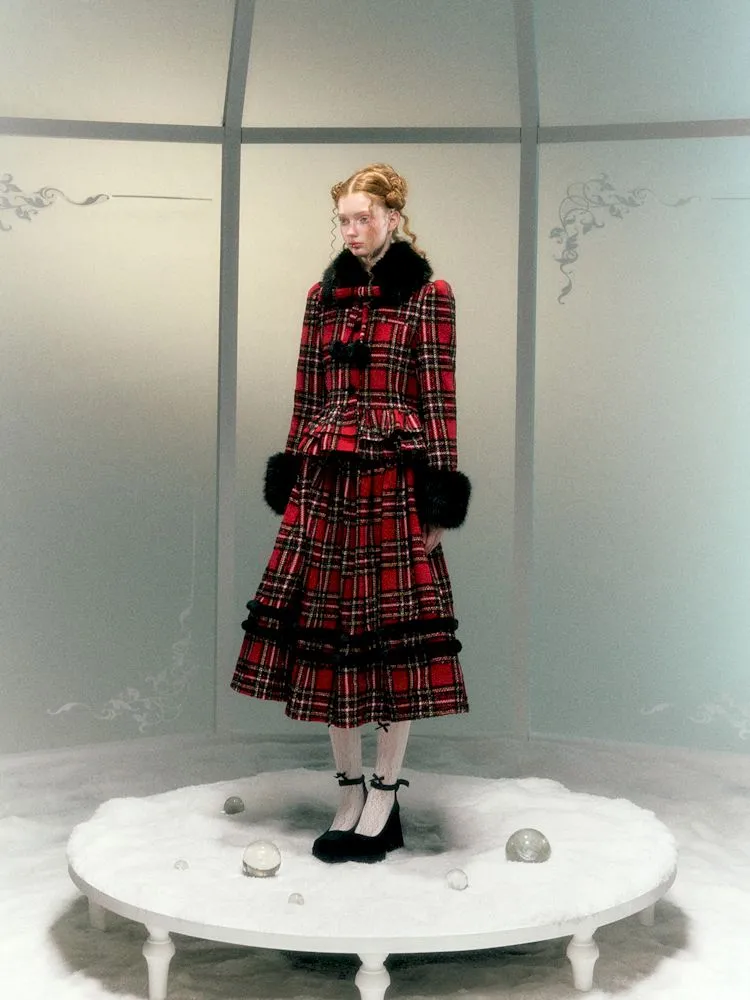 fur collar woolen coat set