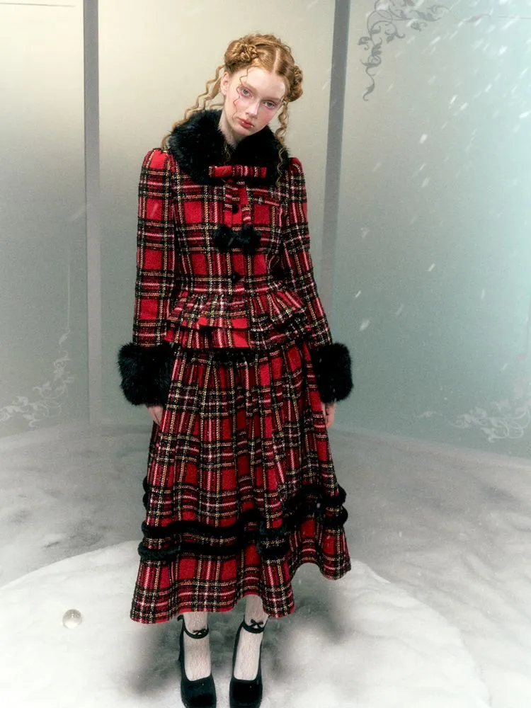 fur collar woolen coat set