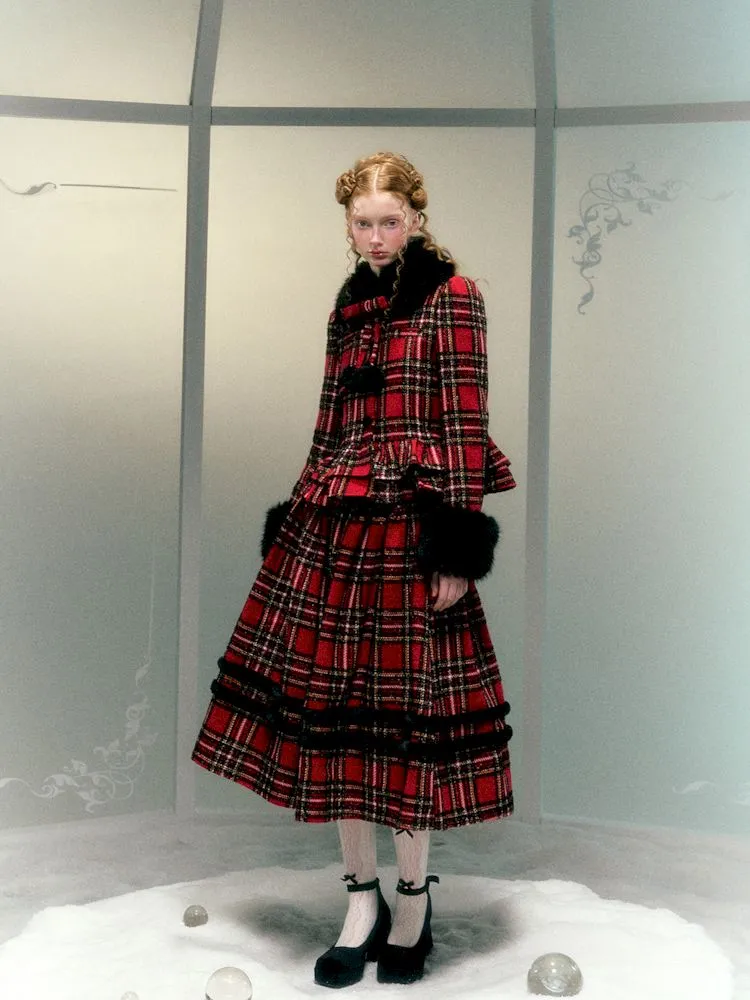 fur collar woolen coat set