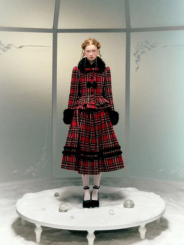 fur collar woolen coat set