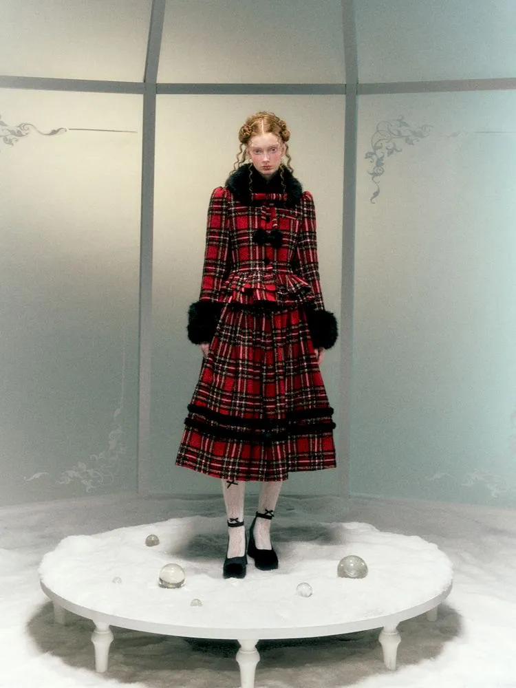 fur collar woolen coat set