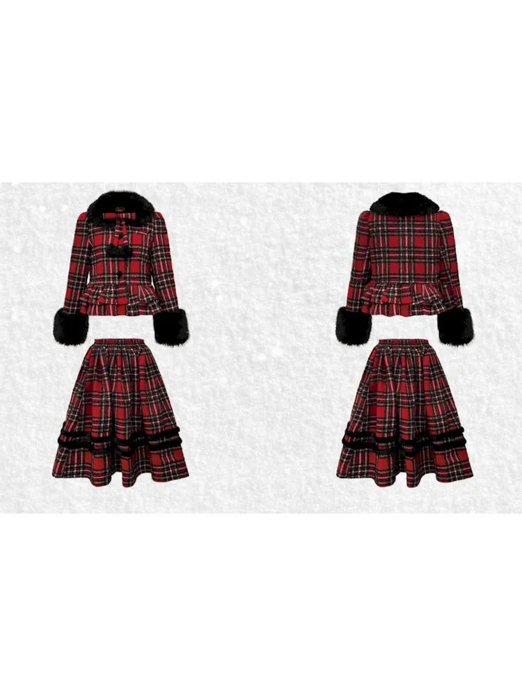 fur collar woolen coat set