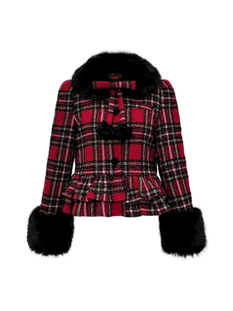 fur collar woolen coat set
